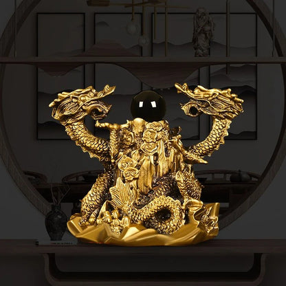Chinese Style Fengshui Copper Ornaments Pure Copper Double Dragons Playing with Pearls Living Room and Office Decoration