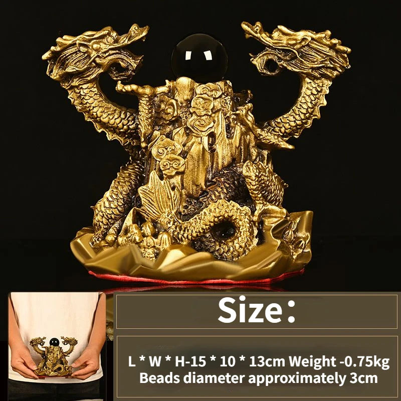 Chinese Style Fengshui Copper Ornaments Pure Copper Double Dragons Playing with Pearls Living Room and Office Decoration