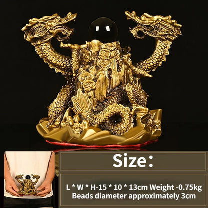 Chinese Style Fengshui Copper Ornaments Pure Copper Double Dragons Playing with Pearls Living Room and Office Decoration