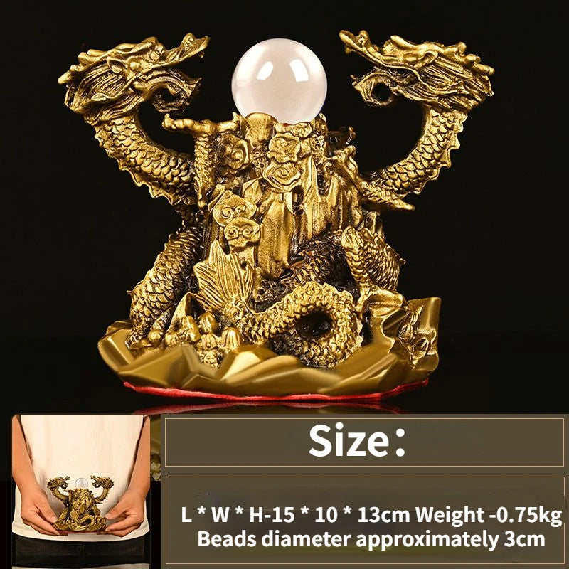 Chinese Style Fengshui Copper Ornaments Pure Copper Double Dragons Playing with Pearls Living Room and Office Decoration