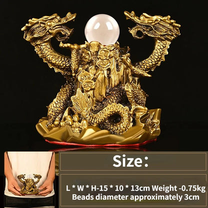 Chinese Style Fengshui Copper Ornaments Pure Copper Double Dragons Playing with Pearls Living Room and Office Decoration