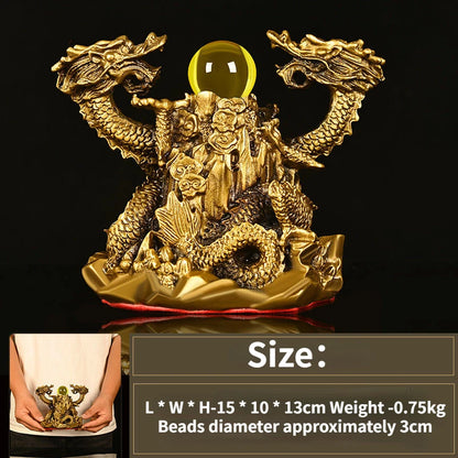 Chinese Style Fengshui Copper Ornaments Pure Copper Double Dragons Playing with Pearls Living Room and Office Decoration