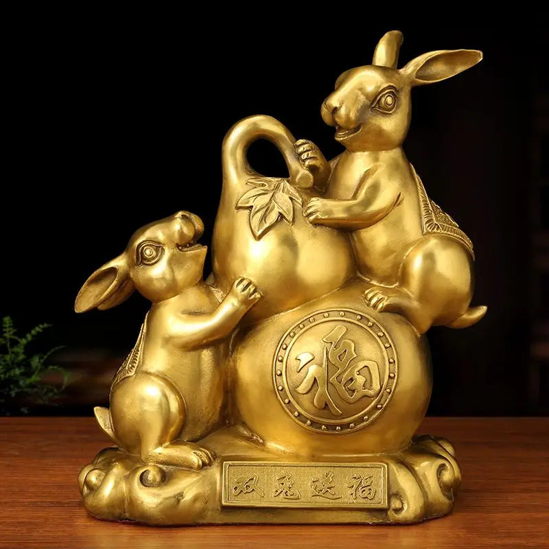 Chinese Style Fengshui Lucky Money Rabbit Zodiac Resin Statue Desk Living Room Ornaments  Home Office Decorations