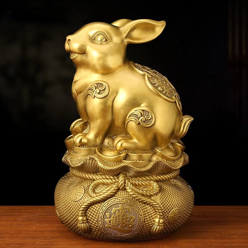 Chinese Style Fengshui Lucky Money Rabbit Zodiac Resin Statue Desk Living Room Ornaments  Home Office Decorations