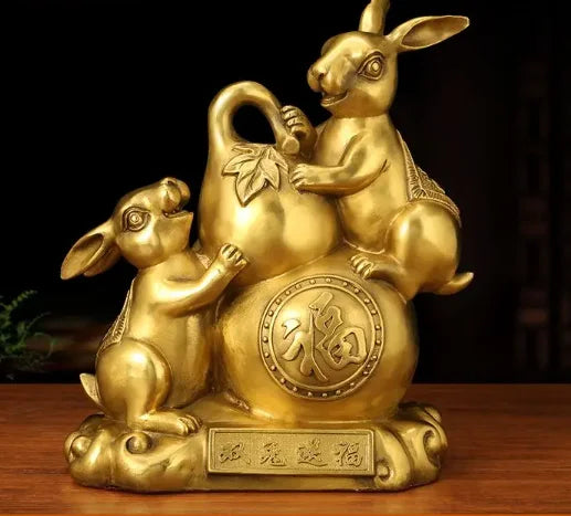 Chinese Style Fengshui Lucky Money Rabbit Zodiac Resin Statue Desk Living Room Ornaments Home Office Decorations