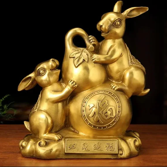 Chinese Style Fengshui Lucky Money Rabbit Zodiac Resin Statue Desk Living Room Ornaments Home Office Decorations