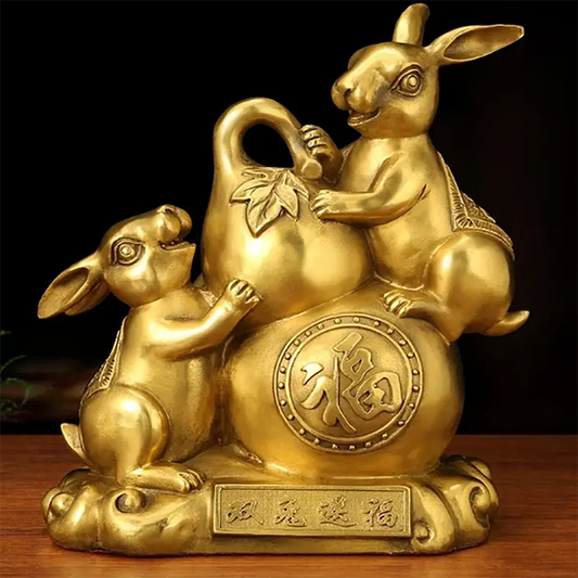 Chinese Style Fengshui Lucky Money Rabbit Zodiac Resin Statue Desk Living Room Ornaments Home Office Decorations