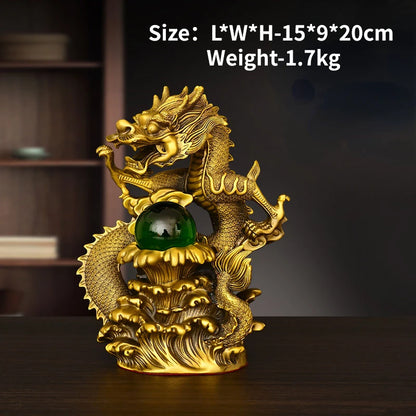 Chinese Style Fengshui Wealth Attract Brass Dragon Ornaments Auspicious Dragon Playing with Pearls Living Room Decoration