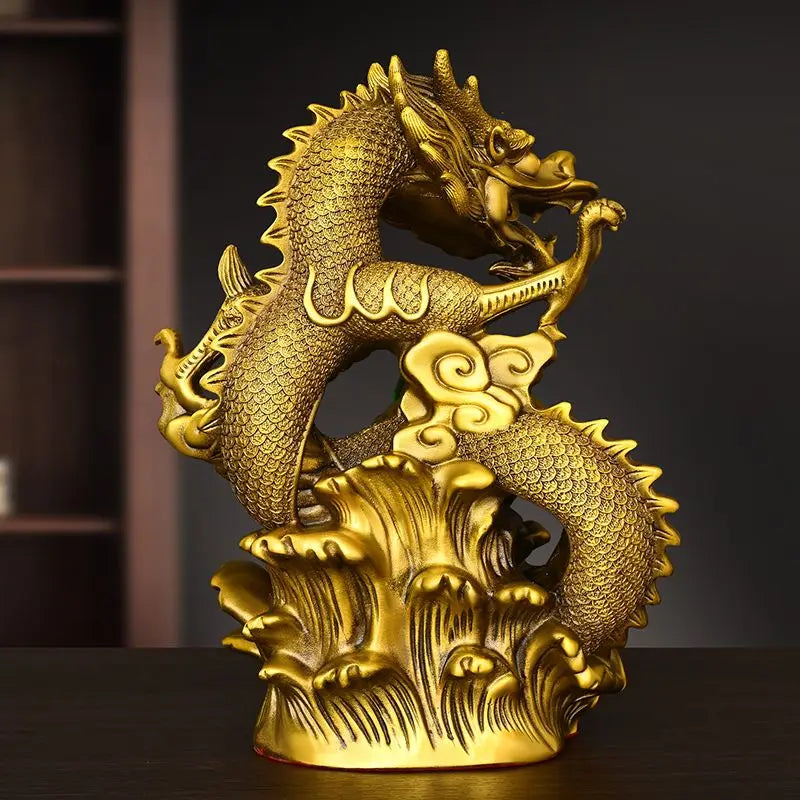 Chinese Style Fengshui Wealth Attract Brass Dragon Ornaments Auspicious Dragon Playing with Pearls Living Room Decoration