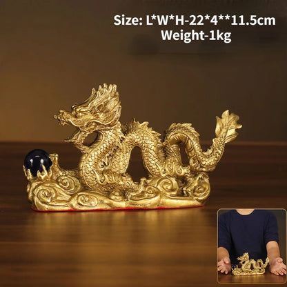 Chinese Style Fengshui Zhaocai Wealth Attract Auspicious Dragon Ornaments Copper Dragon Ornaments Craft Gifts Decorations Craft
