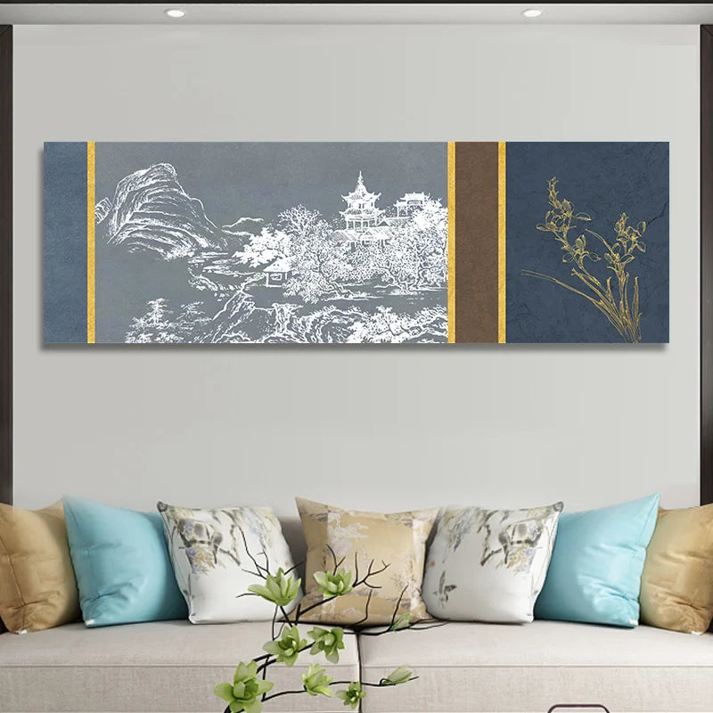 Chinese Style Ink Painting Alpine Canvas Decorative Painting Bedroom Living Room Wall Art Posters Solid Wood Scroll Paintings