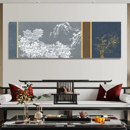 Chinese Style Ink Painting Alpine Canvas Decorative Painting Bedroom Living Room Wall Art Posters Solid Wood Scroll Paintings