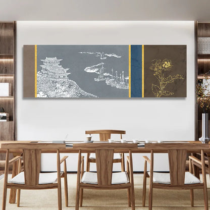 Chinese Style Ink Painting Alpine Canvas Decorative Painting Bedroom Living Room Wall Art Posters Solid Wood Scroll Paintings