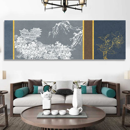 Chinese Style Ink Painting Alpine Canvas Decorative Painting Bedroom Living Room Wall Art Posters Solid Wood Scroll Paintings
