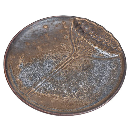 Chinese Style Kiln Baked Stoneware Gilding Pot Tray Lotus Auspicious Tea Pot Base Simple Single Tea Table Serving Tray Tea Tray