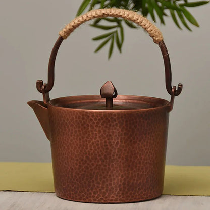 Chinese Style Kung Fu Tea Set Teapot Handmade Coffee Pot Copper Metal Tea Infuser with Braided Handle Water Kettles Tea Ceremony