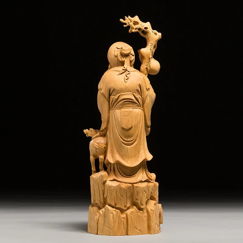 Chinese Style Longevity God Old Shou Xing Wood Carving Sculpture Buddha Home Decoration Crafts