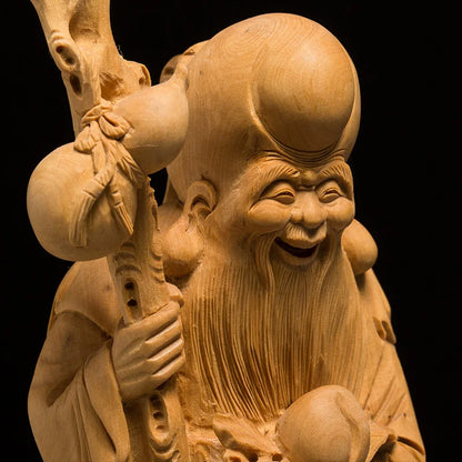 Chinese Style Longevity God Old Shou Xing Wood Carving Sculpture Buddha Home Decoration Crafts