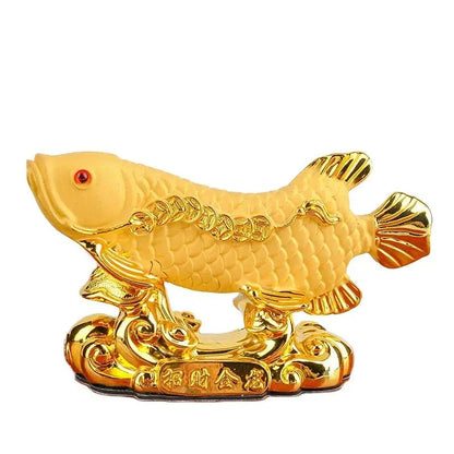 Chinese Style Lucky Home Office Company Car Talisman Money Drawing Fortune Arowana Golden Resin Fish Decorative Statue