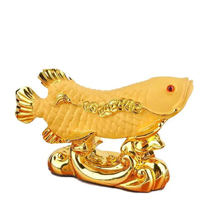 Chinese Style Lucky Home Office Company Car Talisman Money Drawing Fortune Arowana Golden Resin Fish Decorative Statue