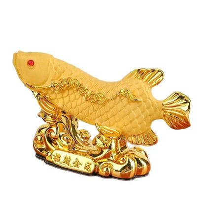 Chinese Style Lucky Home Office Company Car Talisman Money Drawing Fortune Arowana Golden Resin Fish Decorative Statue