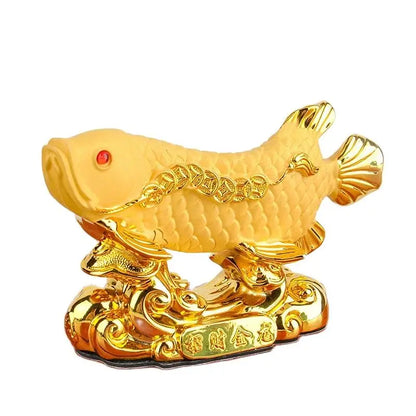 Chinese Style Lucky Home Office Company Car Talisman Money Drawing Fortune Arowana Golden Resin Fish Decorative Statue