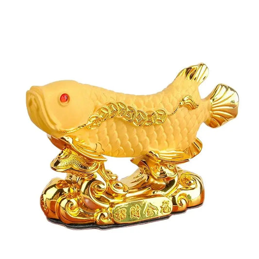 Chinese Style Lucky Home Office Company Car Talisman Money Drawing Fortune Arowana Golden Resin Fish Decorative Statue