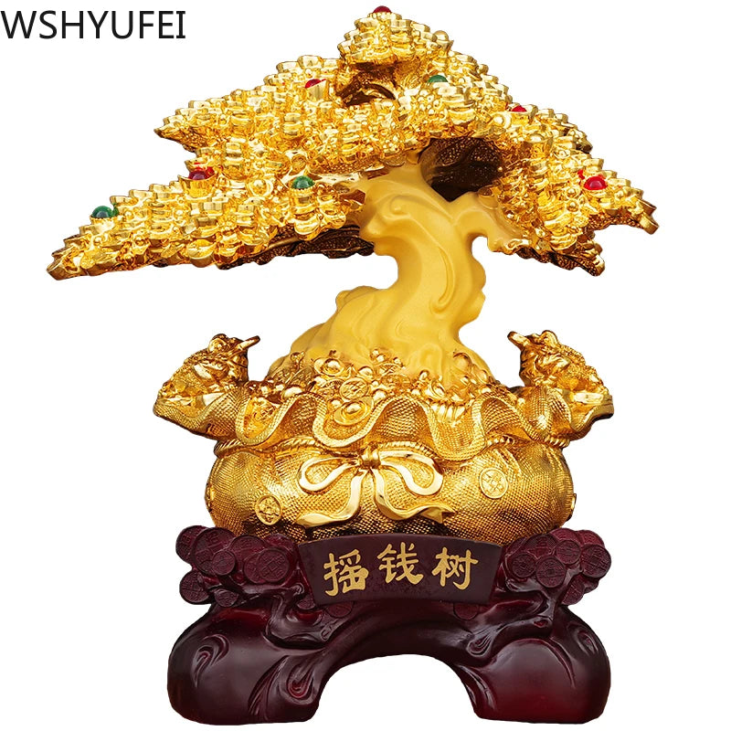 Chinese Style Lucky Wealth Tree Resin  Ornaments Crafts Home Living Room Study Desk Housewarming Statue Ornaments Gifts