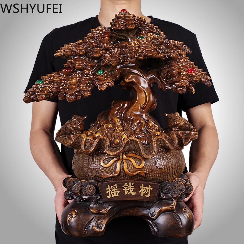 Chinese Style Lucky Wealth Tree Resin  Ornaments Crafts Home Living Room Study Desk Housewarming Statue Ornaments Gifts