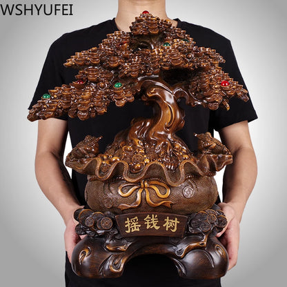 Chinese Style Lucky Wealth Tree Resin  Ornaments Crafts Home Living Room Study Desk Housewarming Statue Ornaments Gifts