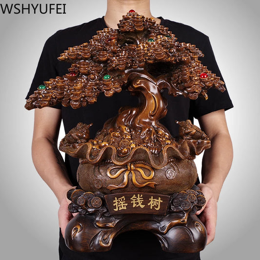 Chinese Style Lucky Wealth Tree Resin  Ornaments Crafts Home Living Room Study Desk Housewarming Statue Ornaments Gifts