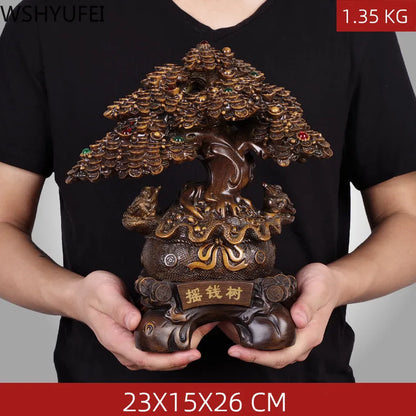 Chinese Style Lucky Wealth Tree Resin  Ornaments Crafts Home Living Room Study Desk Housewarming Statue Ornaments Gifts
