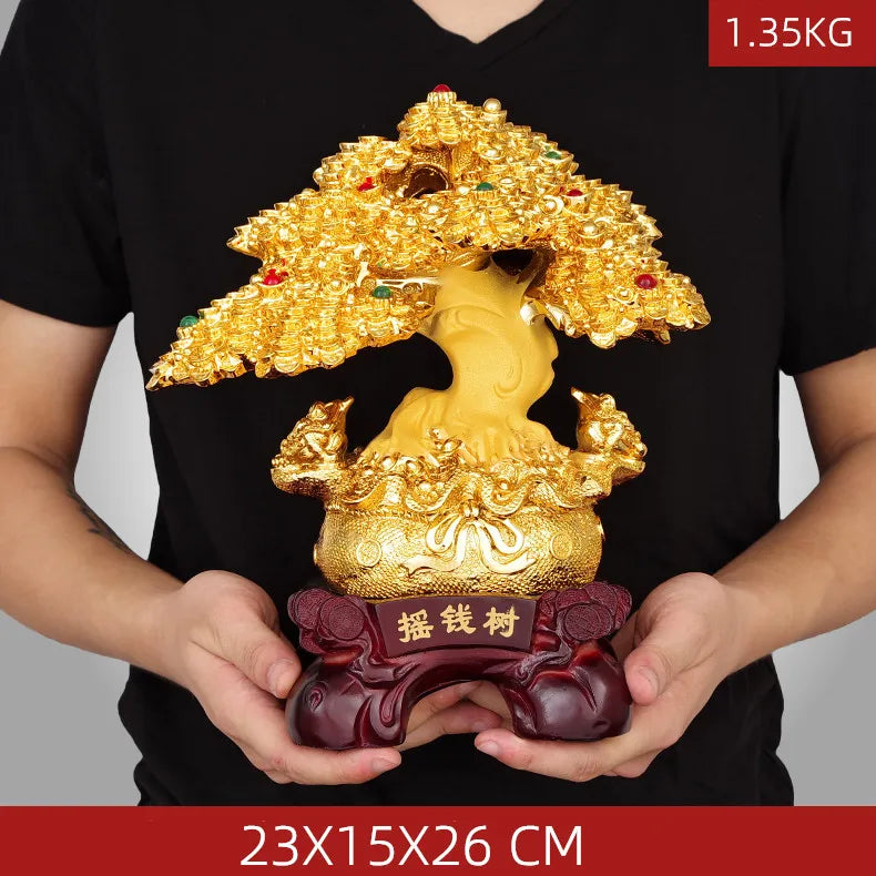 Chinese Style Lucky Wealth Tree Resin  Ornaments Crafts Home Living Room Study Desk Housewarming Statue Ornaments Gifts