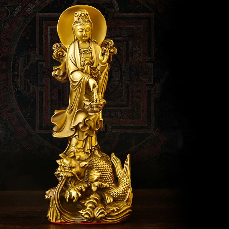 Chinese Style Pure Brass Imperial Dragon Guanyin Buddha Statue Ornaments and Bodhisattva Household Prayer Handicraft