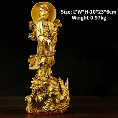 Chinese Style Pure Brass Imperial Dragon Guanyin Buddha Statue Ornaments and Bodhisattva Household Prayer Handicraft