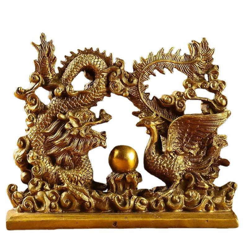 Chinese Style Pure Copper Double Dragon Pearl Wedding Decor Office Feng Shui and Wealth Attraction Decoration