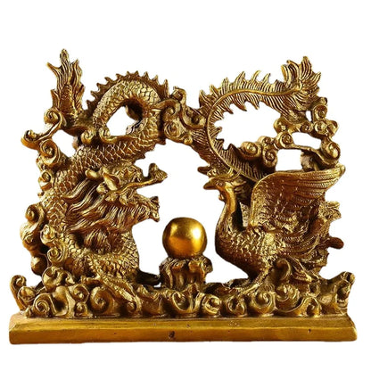 Chinese Style Pure Copper Double Dragon Pearl Wedding Decor Office Feng Shui and Wealth Attraction Decoration