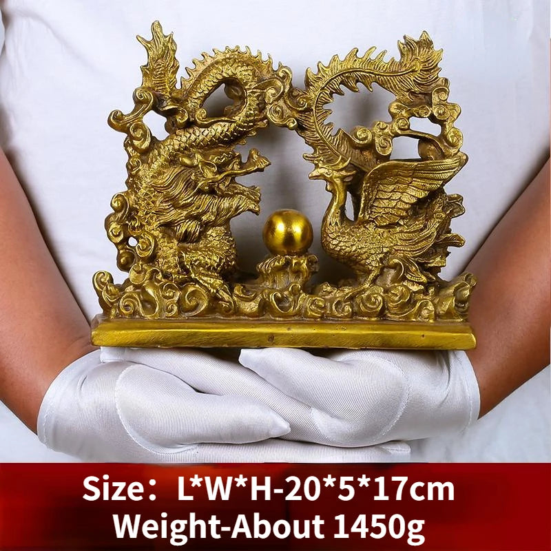 Chinese Style Pure Copper Double Dragon Pearl Wedding Decor Office Feng Shui and Wealth Attraction Decoration