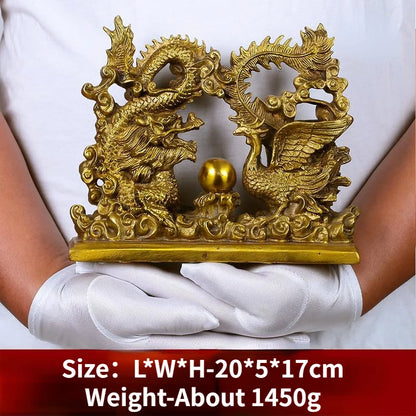 Chinese Style Pure Copper Double Dragon Pearl Wedding Decor Office Feng Shui and Wealth Attraction Decoration