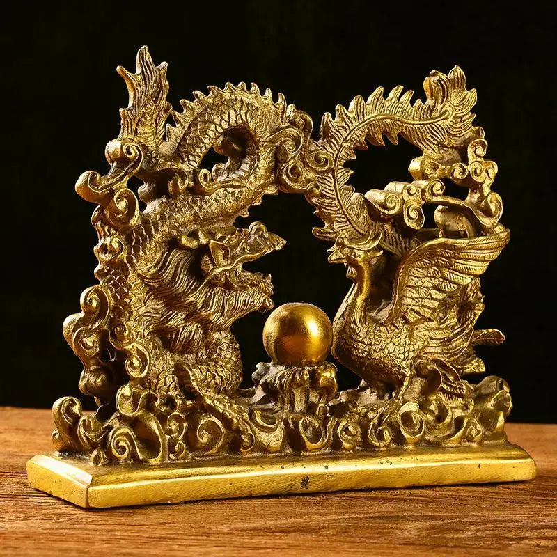 Chinese Style Pure Copper Double Dragon Pearl Wedding Decor Office Feng Shui and Wealth Attraction Decoration