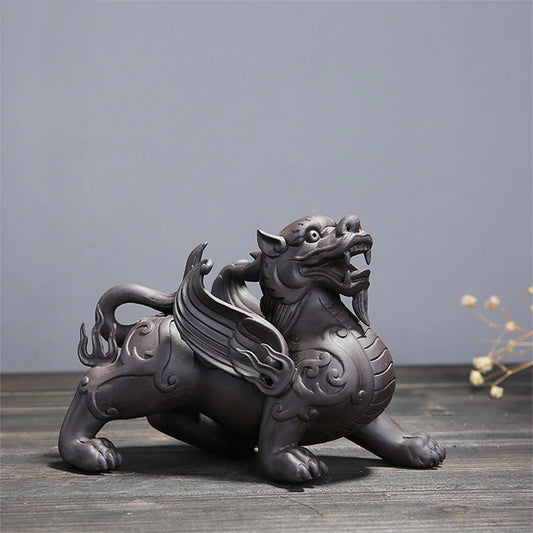 Chinese Style Purple Sand Animal God Beast Sculpture Home Feng Shui Decorative Accessories Tea Set Pet Gift Ornament Statue