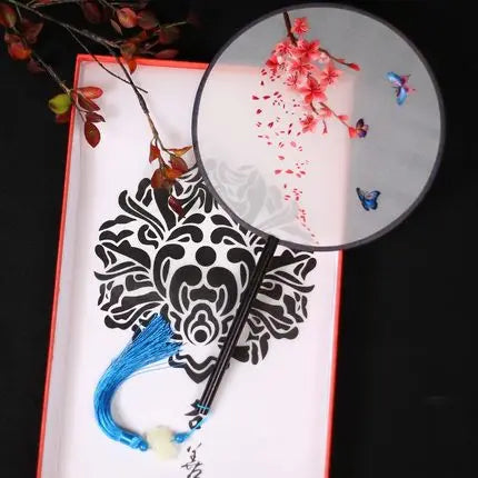 Chinese Style Suzhou Flower Birds Pattern Double-sided Embroidery Hand Held Round Circular Fan Pure Hand Embroidered Palace Fan