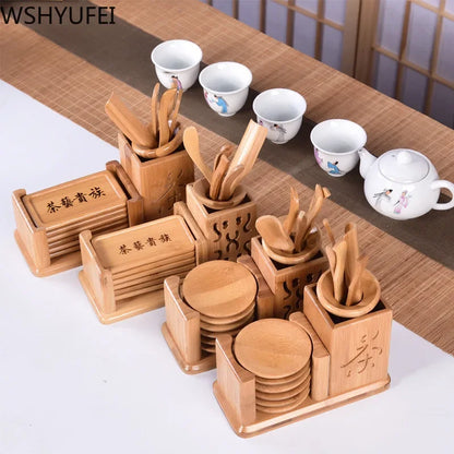 Chinese Style Tea Ceremony Six Gentleman Tea Set Tea Table Solid Wood Bamboo Utensils Combination Accessories