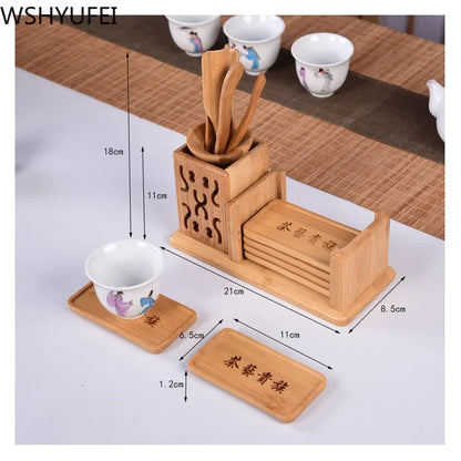 Chinese Style Tea Ceremony Six Gentleman Tea Set Tea Table Solid Wood Bamboo Utensils Combination Accessories