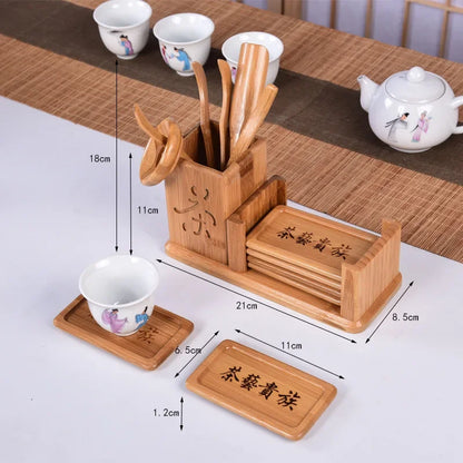 Chinese Style Tea Ceremony Six Gentleman Tea Set Tea Table Solid Wood Bamboo Utensils Combination Accessories