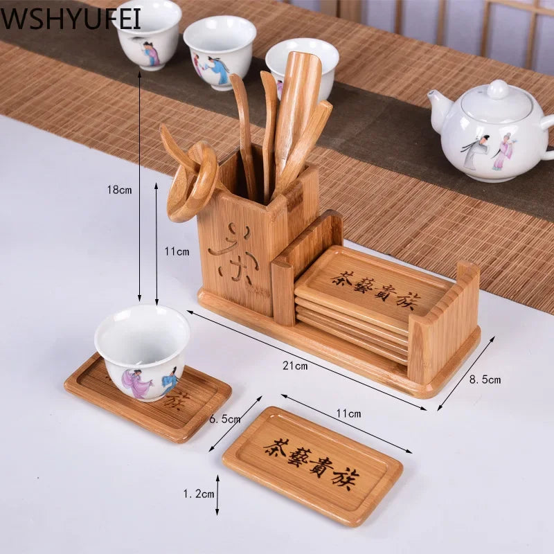 Chinese Style Tea Ceremony Six Gentleman Tea Set Tea Table Solid Wood Bamboo Utensils Combination Accessories