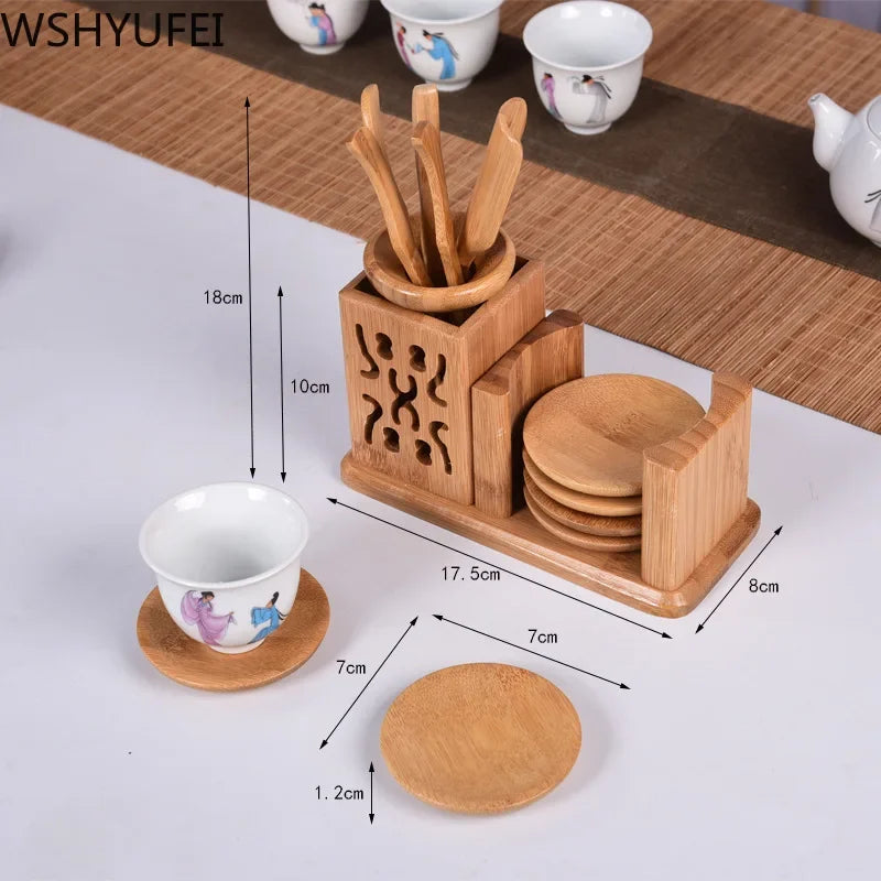 Chinese Style Tea Ceremony Six Gentleman Tea Set Tea Table Solid Wood Bamboo Utensils Combination Accessories