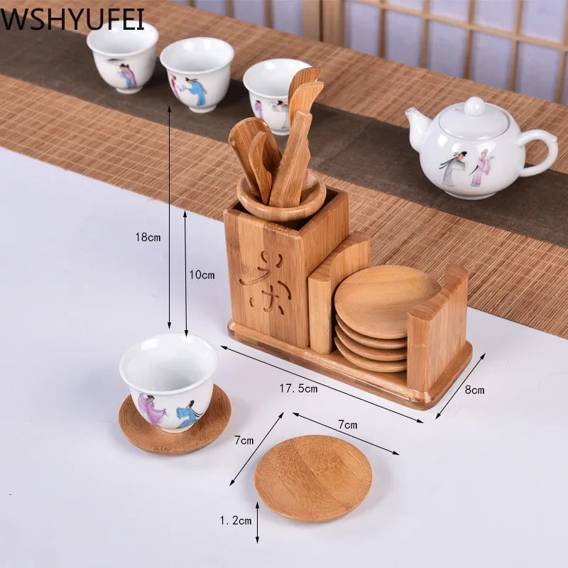 Chinese Style Tea Ceremony Six Gentleman Tea Set Tea Table Solid Wood Bamboo Utensils Combination Accessories