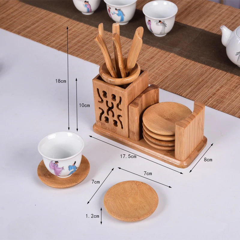 Chinese Style Tea Ceremony Six Gentleman Tea Set Tea Table Solid Wood Bamboo Utensils Tea Combination Accessories