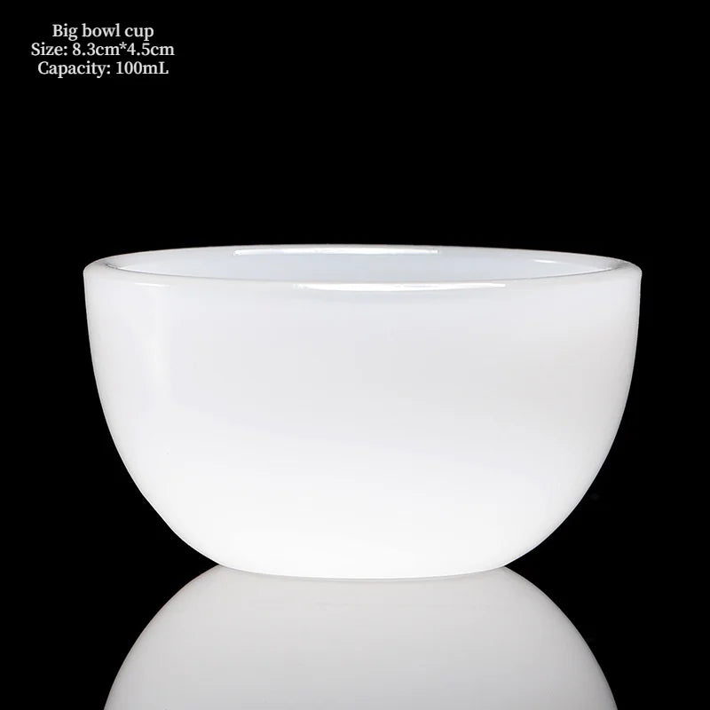 Chinese Style Teacup White Jade Porcelain Kung Fu Tea Set Ceramic Glass Glaze Personal Customized Tea Cup Bowl Teaware Gift